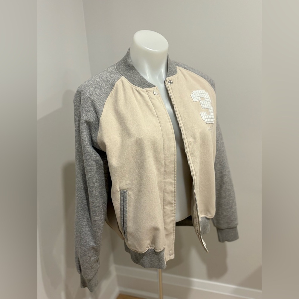 Neutral Two-Tone Bomber Jacket - Cream and Gray